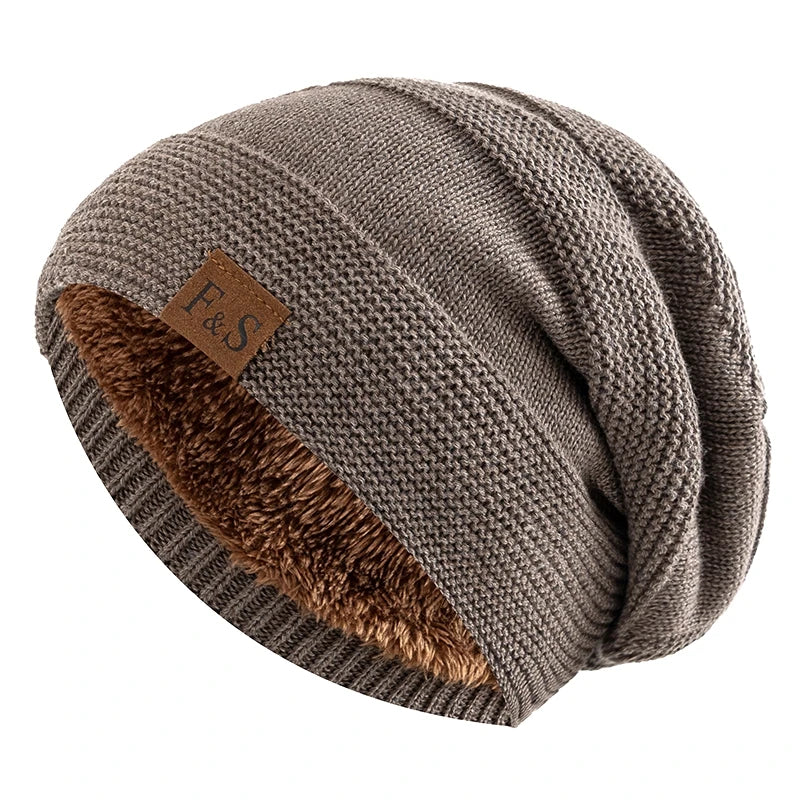 Soft Faux Fur Lined Beanie Hat Slouchy Winter Knit Cap Uses for Men Women Casual Outdoor Activities