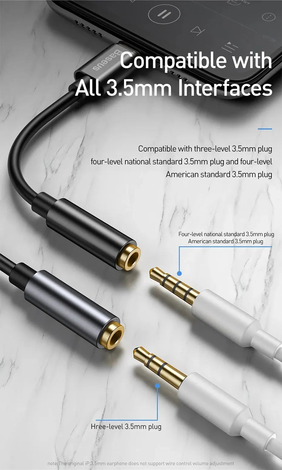 Baseus Type C to 3.5mm Earphone Jack AUX USB C Cable Adapter for Huawei P40 P30 Pro Xiaomi 10 9 Type C Headphone Audio Adapter