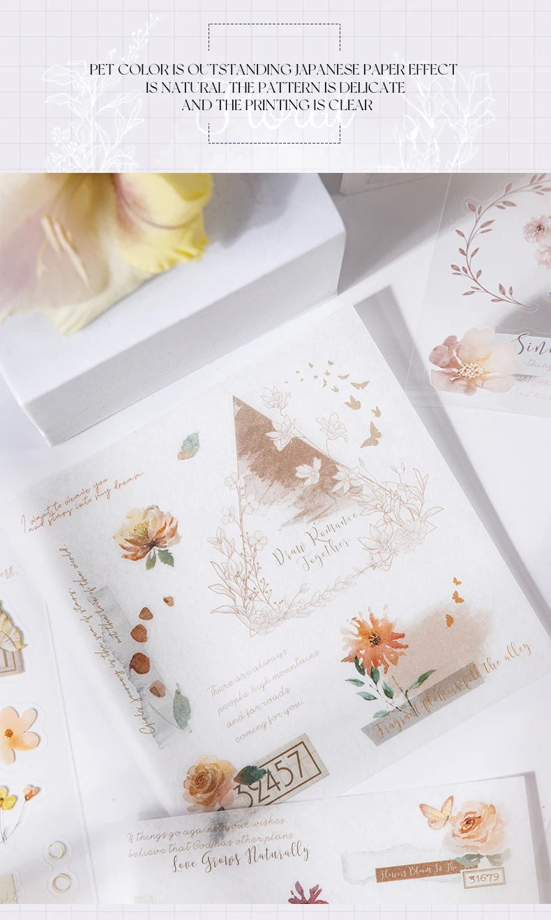 4Style 20pcs/book INS Floral Sticker Book Four Seasons Theme Cutting Scrapbook Dual-material Handbook DIY Decorative Stickers