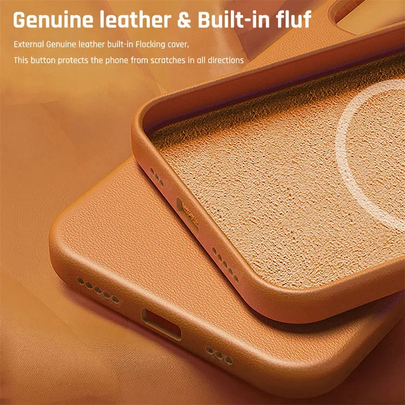 Original Leather Wireless Charging Animation Cases for iPhone 16 15 14 13 Pro Max Magsafe Phone Case Magnetic Cover Accessories - Shoppiline