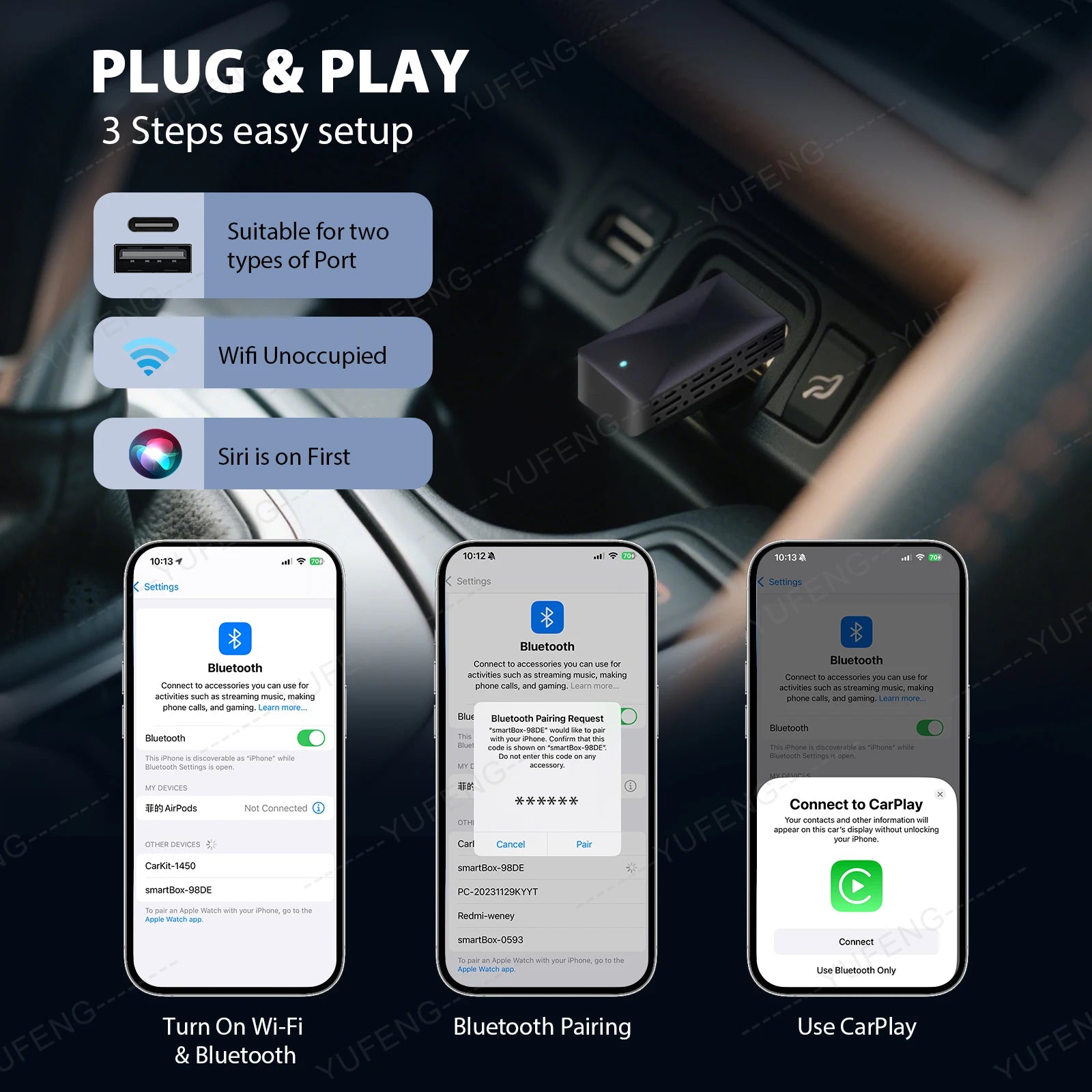 Mini Wireless Carplay Adapter for iPhone, 2025 2 in 1 Stable Universal Wireless carplay Adapter, Convert Wired to Wireless - Shoppiline