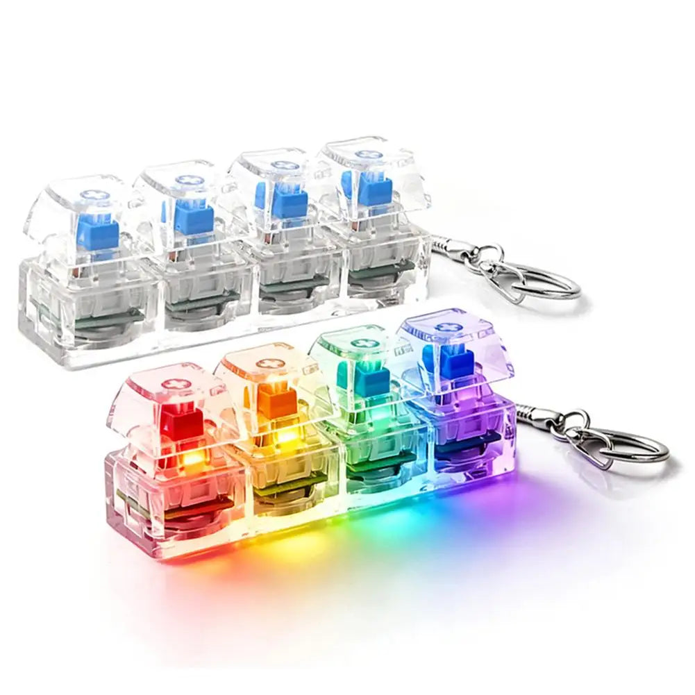 1Pcs LED Keyboard Keychain Fidget Toys For Adults RGB 4-Button Keys Keyboard Keycaps Fidget Toy For Stress Relief Keyboard Cap