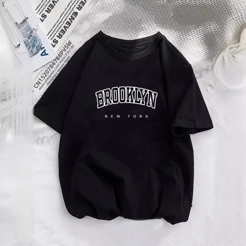 Damen Brooklyn Letter Print T-Shirt Mädchen Grafik Harajuku 2023 Streetwear Kleidung Lässig Weiblich Y2K Oberteile T-Shirt