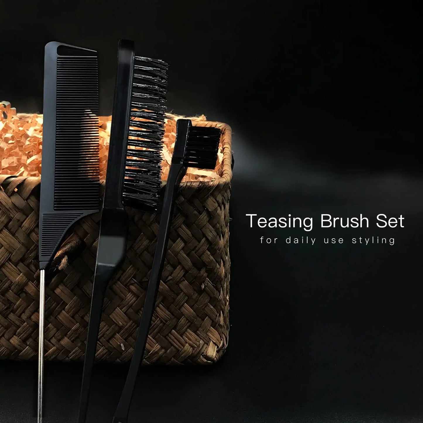 3 Pcs Styling Brush Set: Hair Brush with 3 Rows, Dual Edge Brush, and Sturdy Parting Comb for Brushing and Slicking Hair