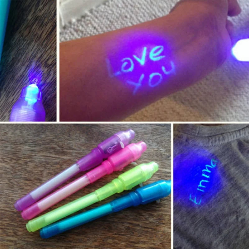 Leuchtender Leuchtstift Magischer Lila 2 in 1 UV-Schwarzlicht-Kombistift zum Zeichnen Unsichtbare Tinte Stift Lernspielzeug für Kinder