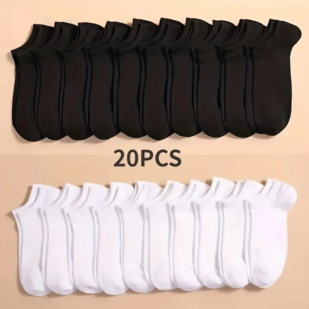 Unisex Ankle Socks 10/20/40 Pairs, Solid Color, Soft Lightweight No Show Socks, Bulk Value Pack, Men Women