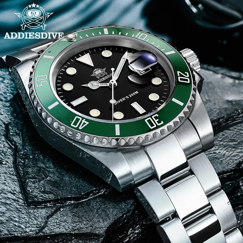 ADDIESDIVE Stainless Steel Watch Men's European and American Business Leisure Quartz Watch Waterproof Outdoor Sports Watch