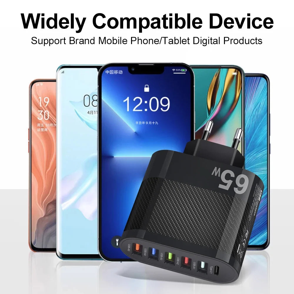 3.1A 5 Ports USB Charger PD Fast Charging Adapter For iPhone Xiaomi Samsung Mobile Phone EU/US/UK Plug Charge QC3.0 Wall Charger