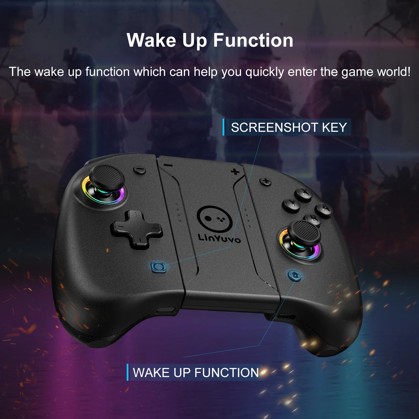 Manette sans fil LinYuvo KS37 Meteor Light pour Switch/Switch OLED, avec fonctions programmables, gyroscope 6 axes, Turbo et vibration