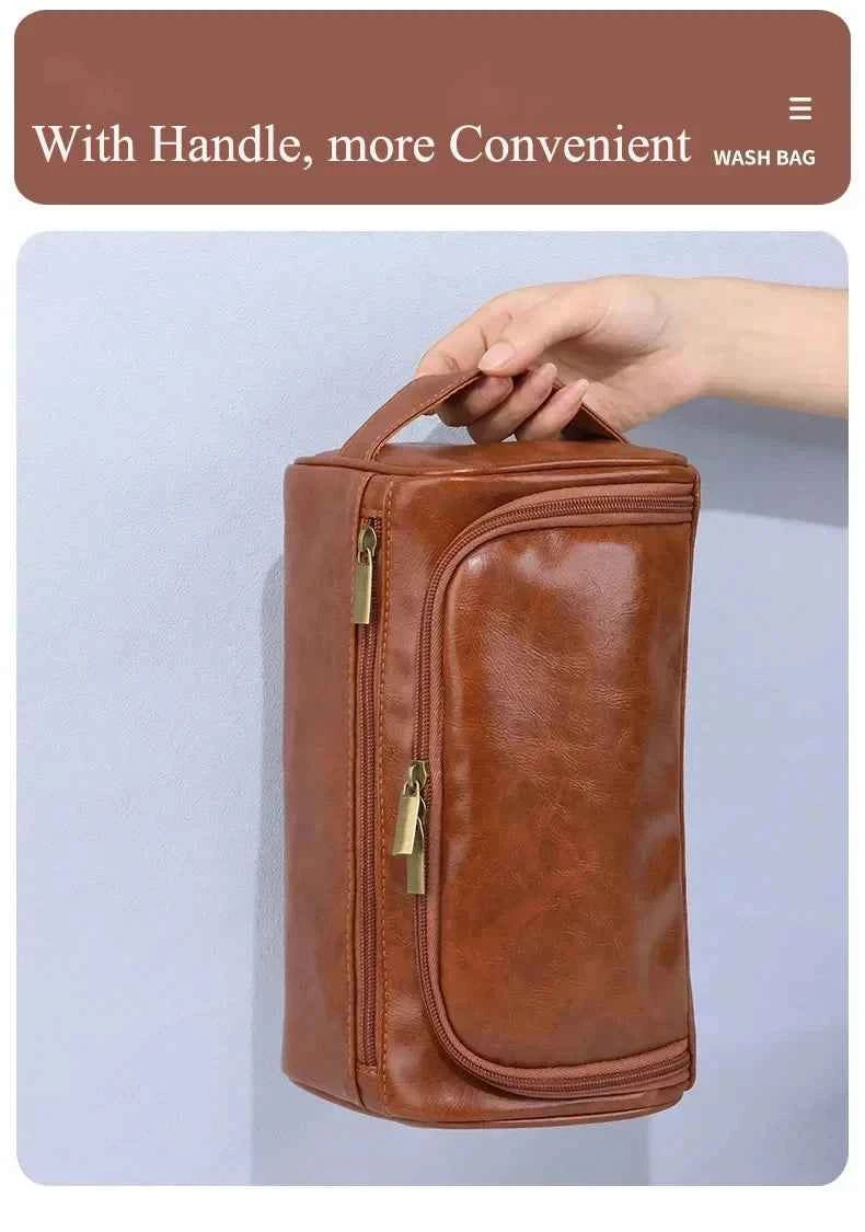 Large Leather Toiletry Bag Hanging Dopp Kit for Men Women Waterproof Wash Bag Cosmetic Storage Bag Ideal for Traveling & Outdoor