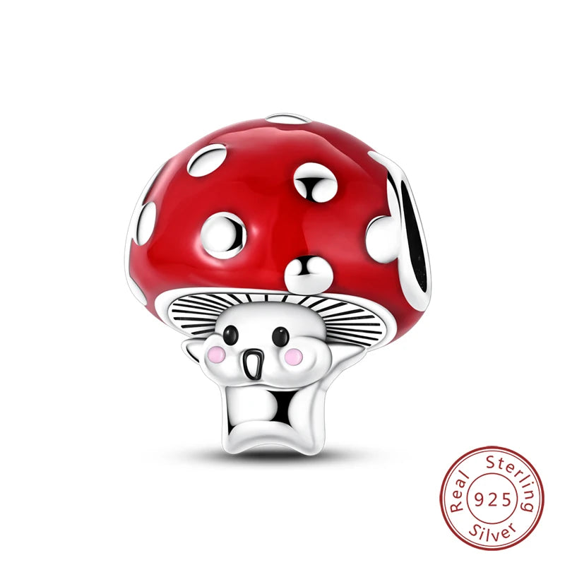 Original 925 Sterling Silver Red Charm Beads Red Wine Chili Dumbbell Pendant For Women Fit DIY Bracelet Birthday Jewelry Gift
