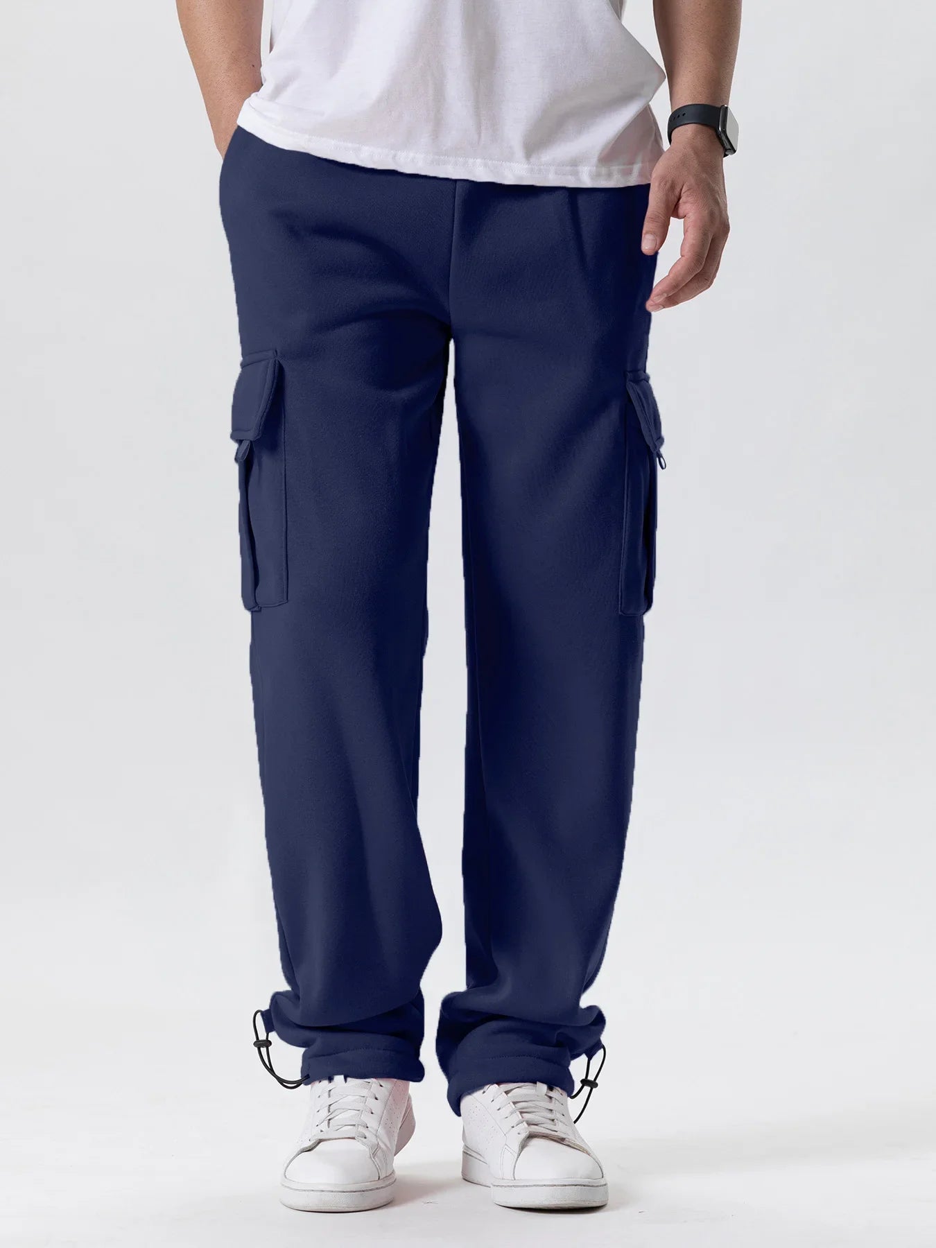 Herren-Sweatpants mit mehreren Taschen Herbst Winter Kordelzug Straight Fit Hose Lauf Jogger Sport Fitnesshose Herren Freizeithose