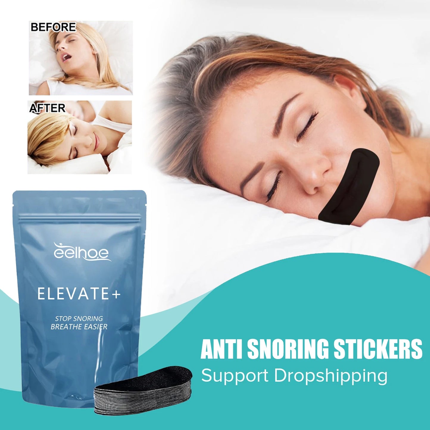 Autocollant anti-ronflement pour un meilleur sommeil, améliore la respiration buccale, réduit le ronflement, ruban correcteur de bouche pour adultes pendant le sommeil nocturne.