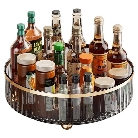 1PC Grey round Plastic Clear Rotating Storage Container Bin for Cabinet Pantry Kitchen Countertop And Refrigerator