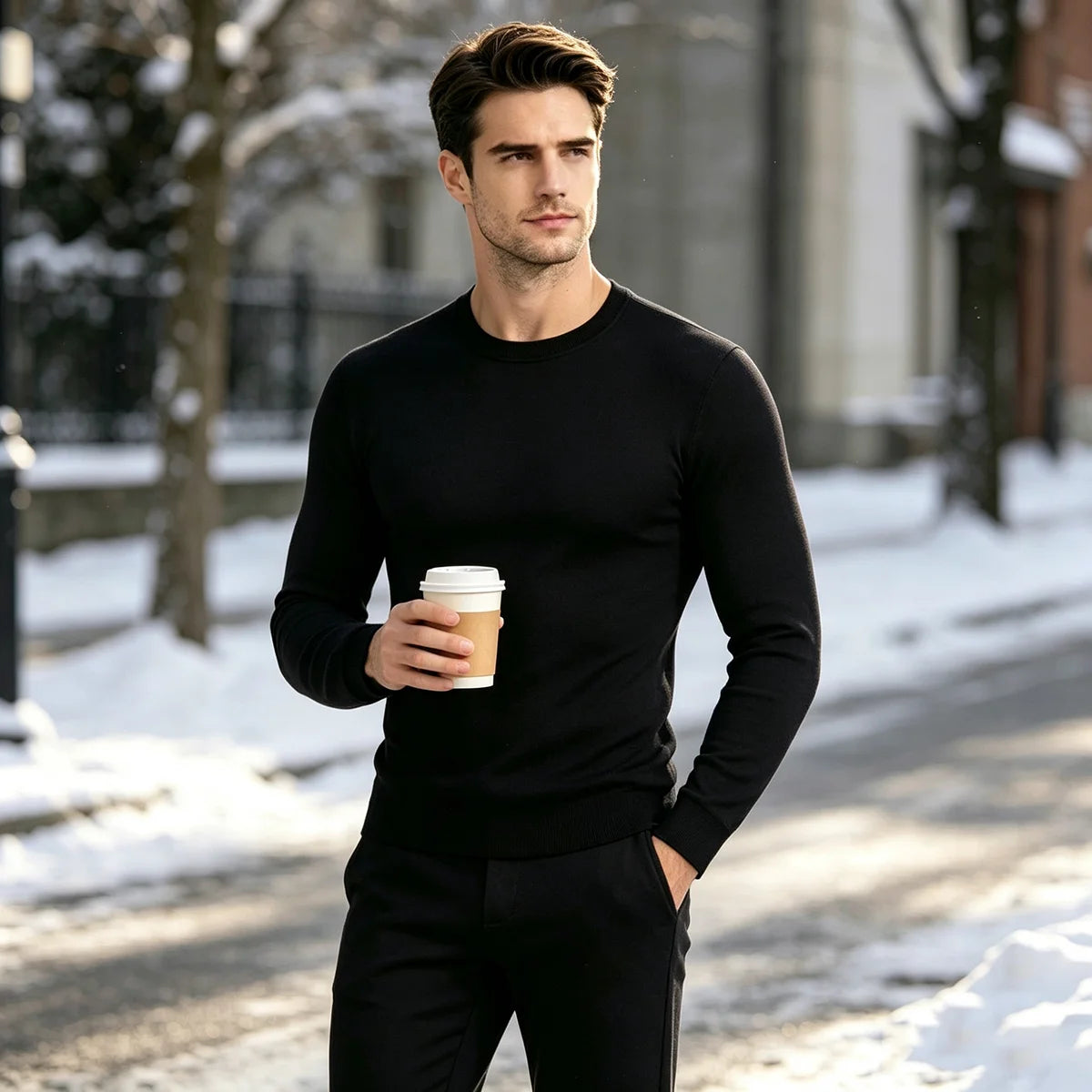 1Pcs Men Thickening Velvet Warm Tops Men's Winter Long-sleeved Thermal Underwer Male Round Neck Fashion T-shirt M-5XL
