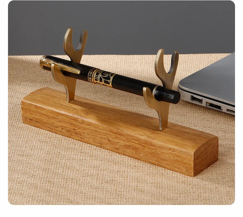 Solid wood pen holder metal antler storage stand ebony bamboo wood desktop ornaments office student pen holder display stand
