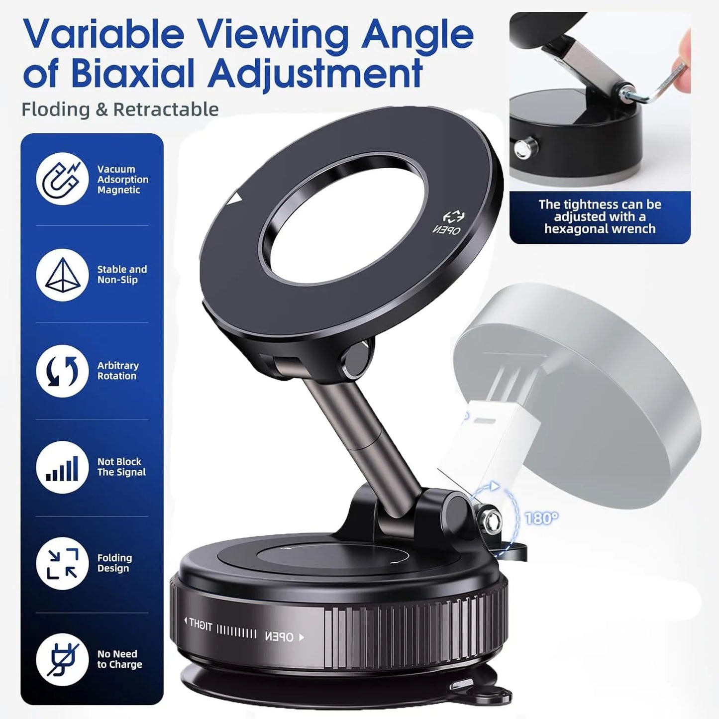 [Upgrade 360° Phone Holder] 360° Adjustable Vacuum Magnetic Mount Car Phone Holder Upgrade Version Compatible with Cars Mirrors