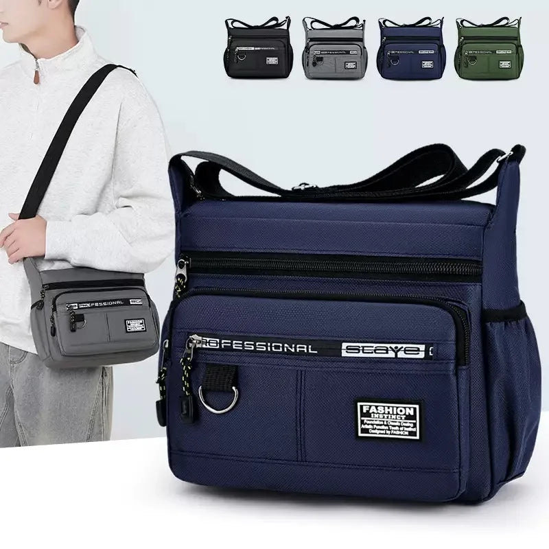Men's cross-body bag with multi-layered pockets, adjustable shoulder strap, business single-shoulder bag