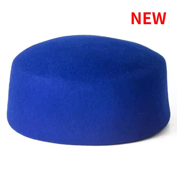 Vintage Hard Top Flat Fedoras Hats Women 100% Wool Felt Berets Hat Wedding Fascinator Caps Wedding Cocktail Party Pillbox Hat