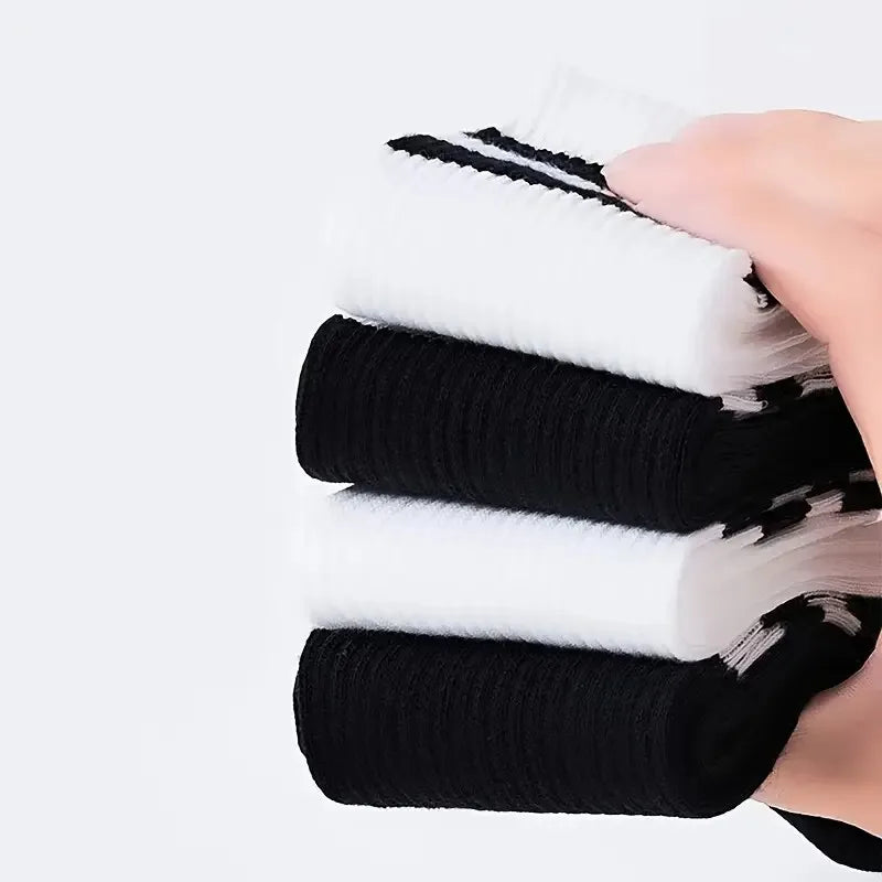 5/10/20 Pairs Neutral Solid Color Round Neck Socks Spring Summer Sweat Absorbing Breathable Comfortable All-season Sports Socks