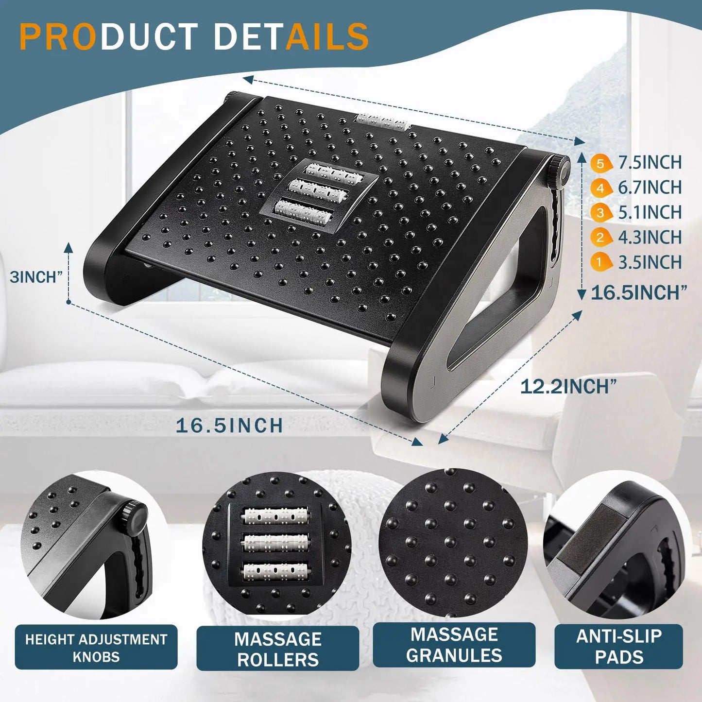 Foot Rest for Under Desk at Work,Adjustable Height Foot Rest Portable Under Desk Foot Stool for Home,Office
