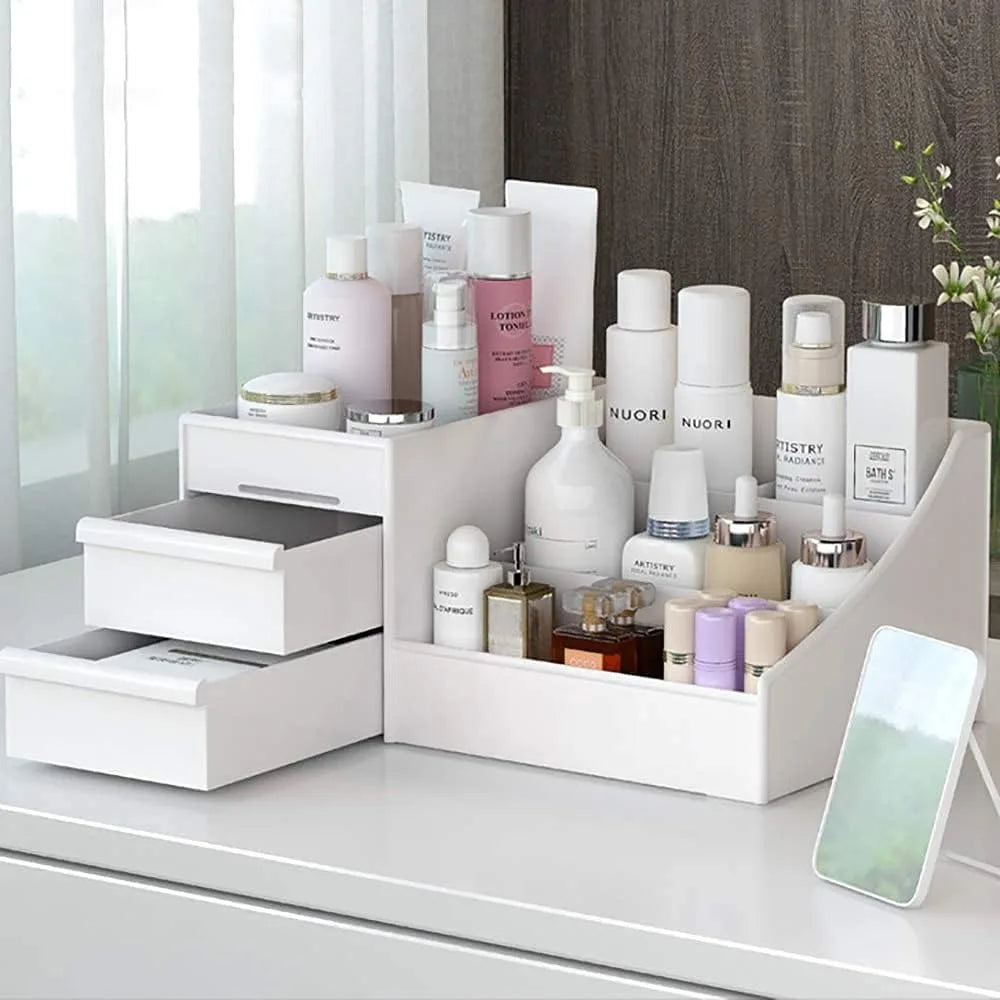 Large White Cosmetic Storage Box: Multi-Compartment Organizer for Makeup, Skincare, Jewelry, Brushes & Nail Polish - Shoppiline