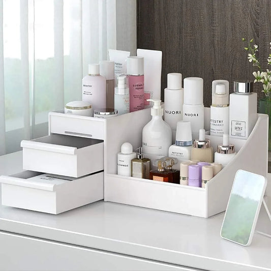Large White Cosmetic Storage Box: Multi-Compartment Organizer for Makeup, Skincare, Jewelry, Brushes & Nail Polish - Shoppiline