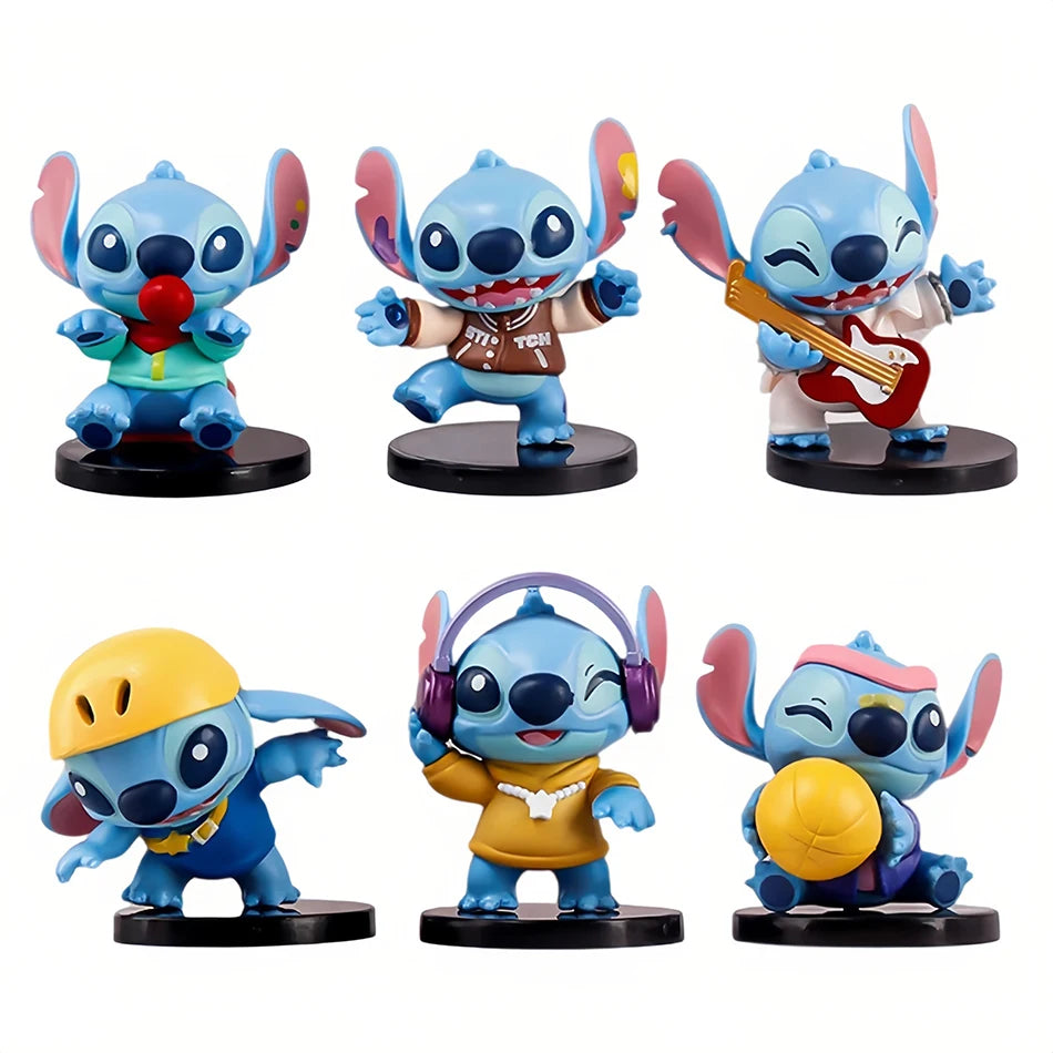 Musikparty-Serie Star Baby Anime Film Stitch Handgefertigtes PVC-Modell Rock Stitch Handgefertigtes Kinderspielzeug Geburtstagsgeschenk