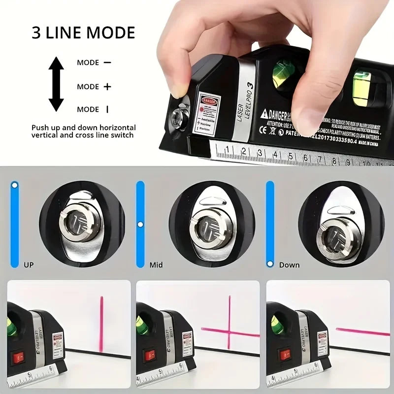 HOMEFISH Easy to Use Laser Level Line Tool Multipurpose Laser Level Kit Standard Cross Line Lase 8 Feet Measure Tape Ruler - Shoppiline