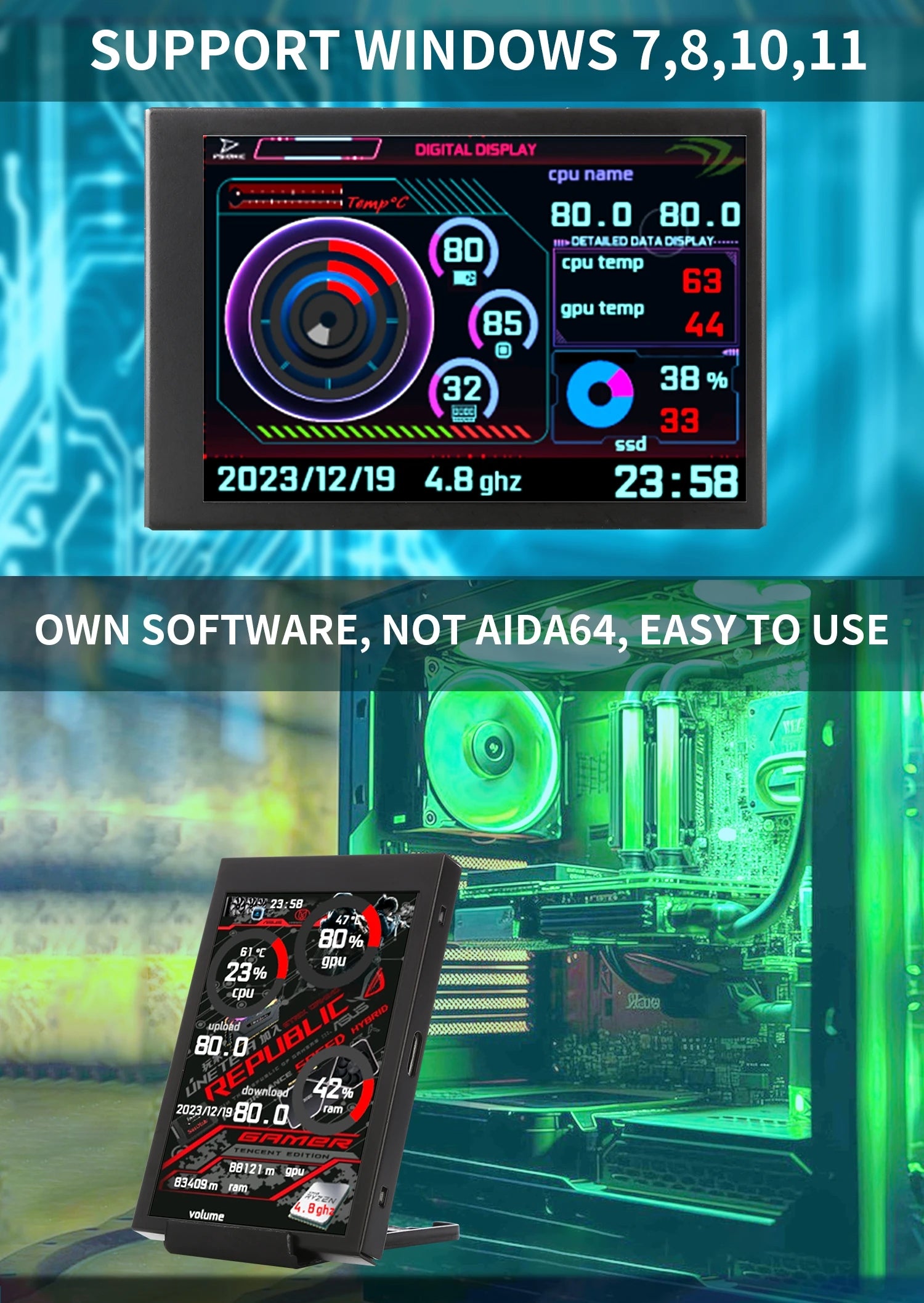 New 3.5 Inch IPS Type-C Secondary Screen Computer CPU GPU RAM HDD Monitor USB Type-C Display For Freely AIDA64 + Type-C Dock - Shoppiline