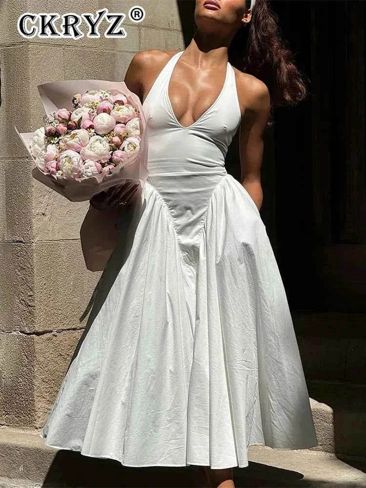 Ladies Summer Evening Party New Fashion Dress Women Sleeveless Backless V-Neck Sexy Birthday  Long Dresses 2025 Woman Streetwear