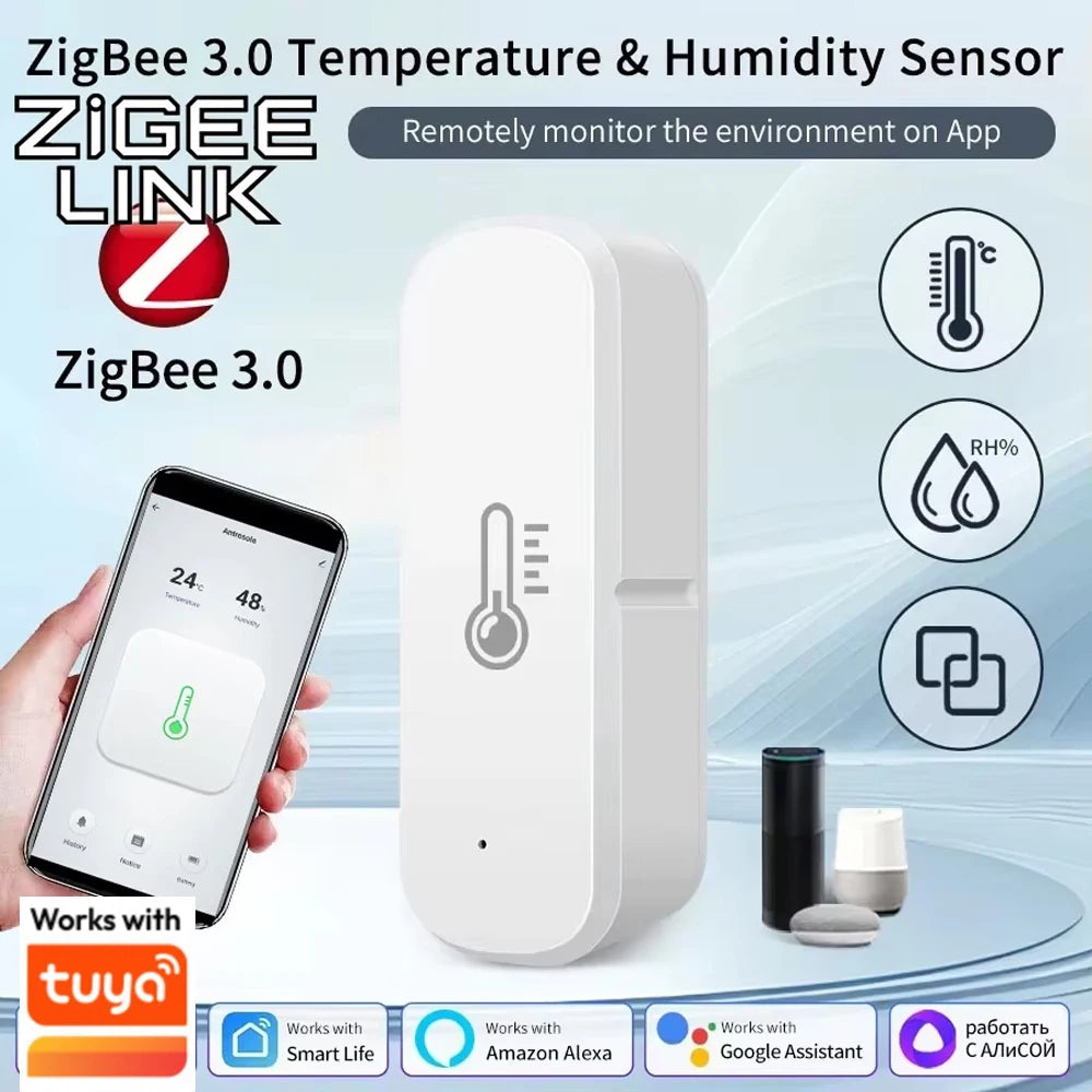 Smart Zigbee 3.0 Temperature Humidity Sensor Smart Thermometer Hygrometer Real-Time APP Remote Alarm for Tuya 2MQTT Alexa Google