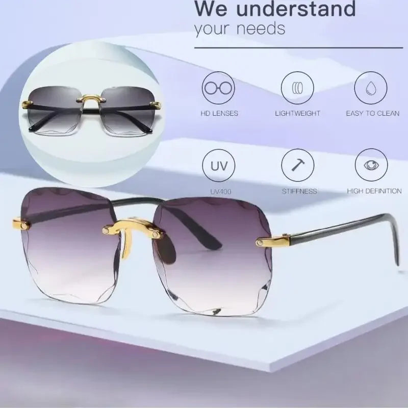 Frameless Sunglasses Y2K Gradient Fashion Korean Hip Pop Anti Ultraviolet Elegant Luxury Outdoor Travel Eyewear Women Unisex