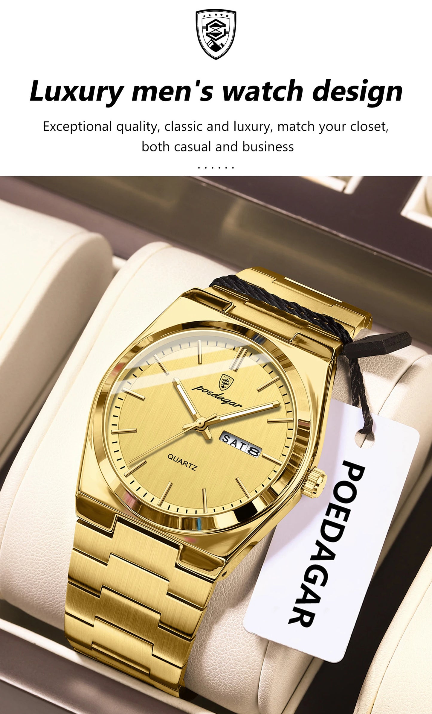 POEDAGAR Mode Klassische Herrenuhr Wasserdichte Leuchtende Datumsanzeige Wochenanzeige Luxus Herrenuhr Edelstahl Quarz Business Herrenuhren