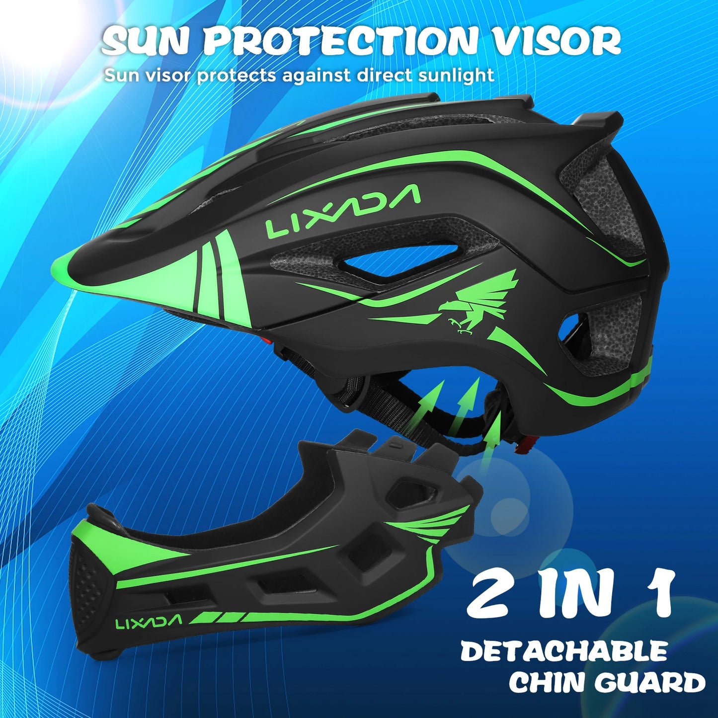 Lixada Kids Full Face Helmet Detachable Children Sports Safety Bike Helmet Protective Gear for Cycling Skateboarding Roller Skat - Shoppiline