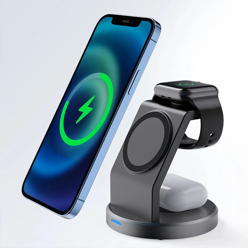 3 In 1 Magnetic Wireless Charger Stand For iPhone 15 14 13 12 Pro Max iWatch AirPods Station Dock MagSafe Fast Charging Station - Shoppiline
