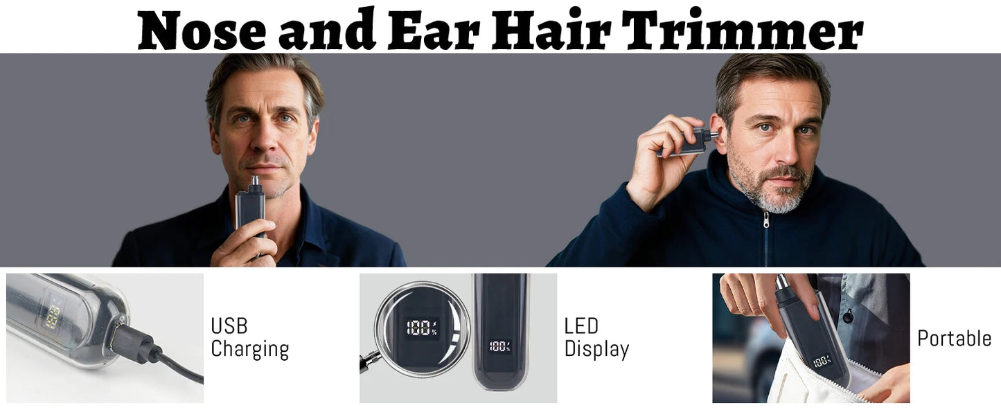 Suitable for men, USB charging nose and ear hair trimmer portable electric nose hair clipper, mini compact design, quick chargin