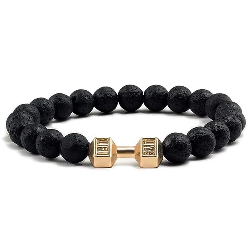Natural Black Volcanic Lava Stone Dumbbell Bracelet Black Matte Beads Bracelets For Women Men Fitness Barbell Jewelry Pulseras