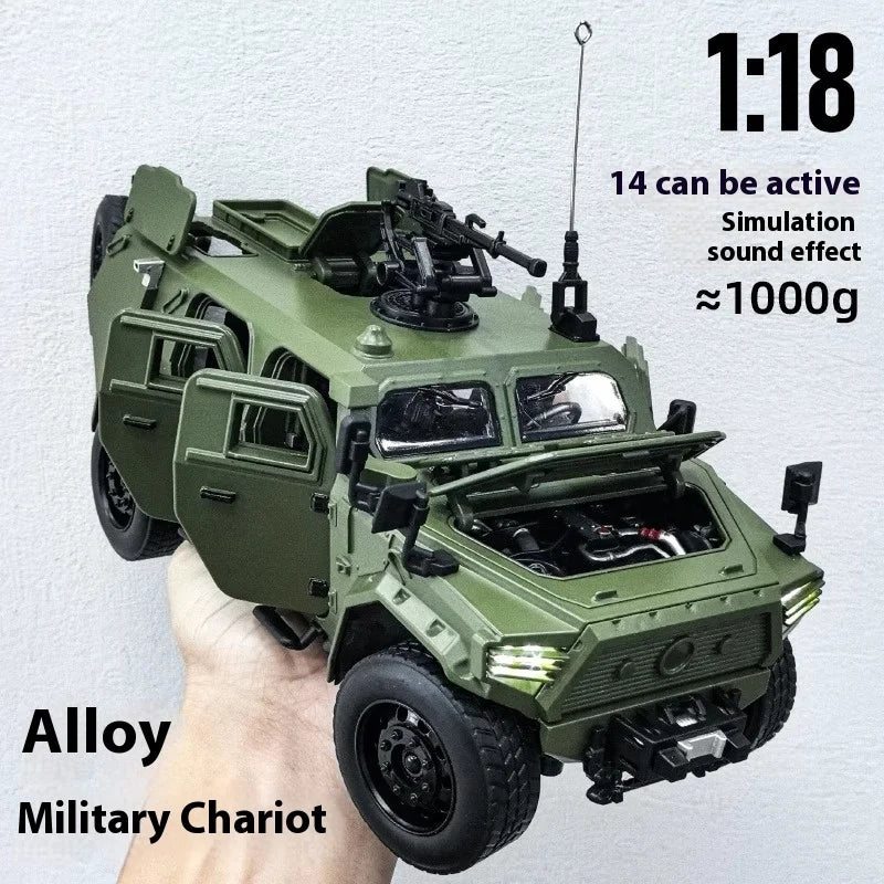 1:18 DongFeng Warrior Militärisches gepanzertes Fahrzeug Off Road ORV SUV Legierung Metall Diecast Modellauto Sound Licht Sammlung Große Geschenke