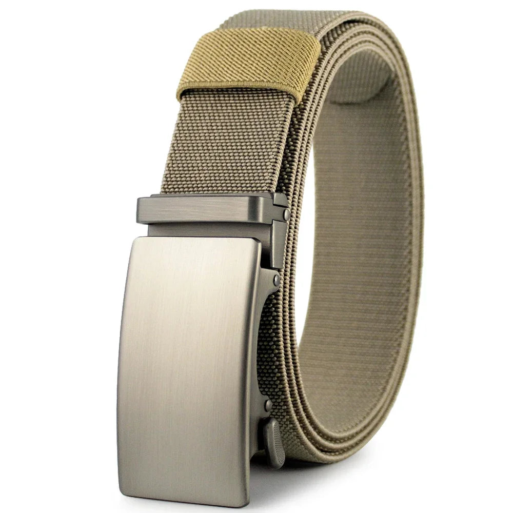 Nouvelle ceinture élastique de sport de golf, ceinture tactique, boucle automatique en métal, ceinture militaire en nylon extensible résistante pour hommes, grandes tailles 115-150CM