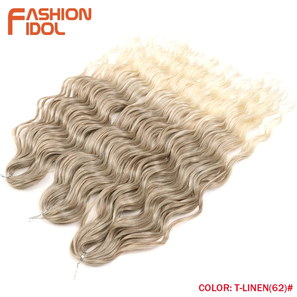 Anna Hair Extensions synthétiques de tresses Loose Deep Wave 24 pouces, cheveux tressés ondulés, cheveux bouclés torsadés au crochet Ombré Blond