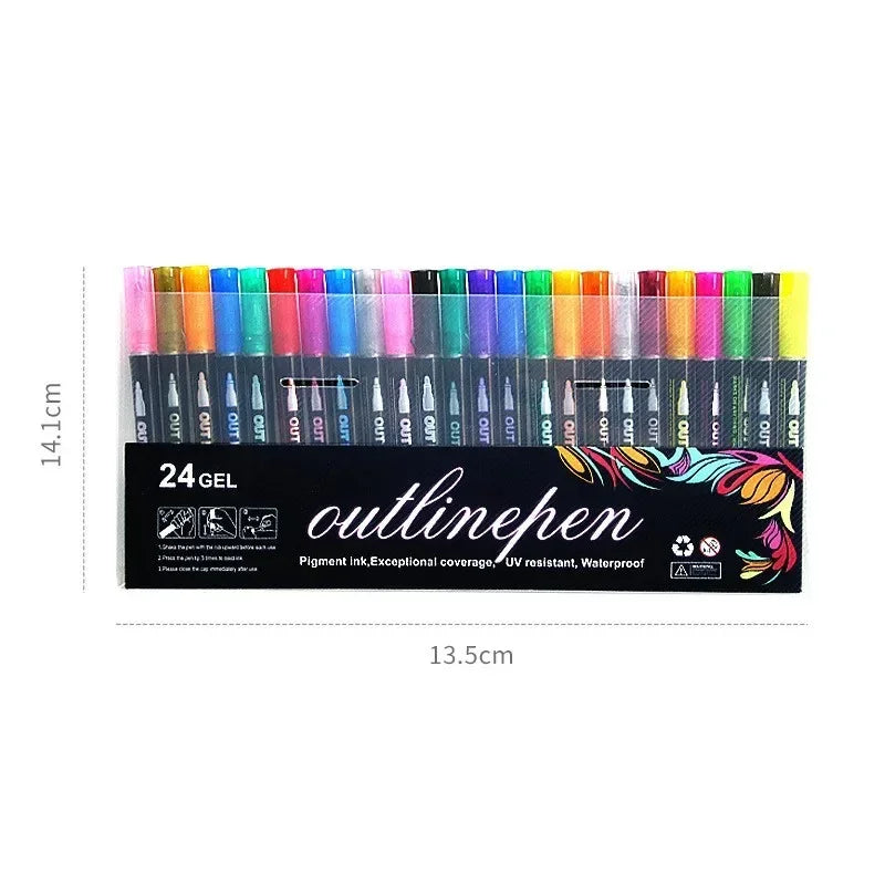 36 Color Double Line Outline Art Pen Marker Pen DIY Graffiti Outline Marker Pen Highlighter Scrapbook Diary Poster Card - Shoppiline