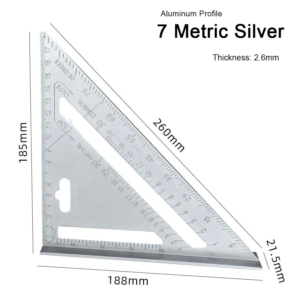 7 Inch Aluminum Alloy Speed Square, Dual Inch/Metric Angle Ruler for Woodworking & Carpentry