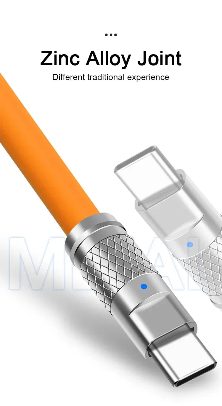 120W 6A Cable  Super Fast Charge PD Type C Liquid Silicone Cable 1M 1.5M 2M Cable C To C Quick Charger Cable for Xiaomi iPhone