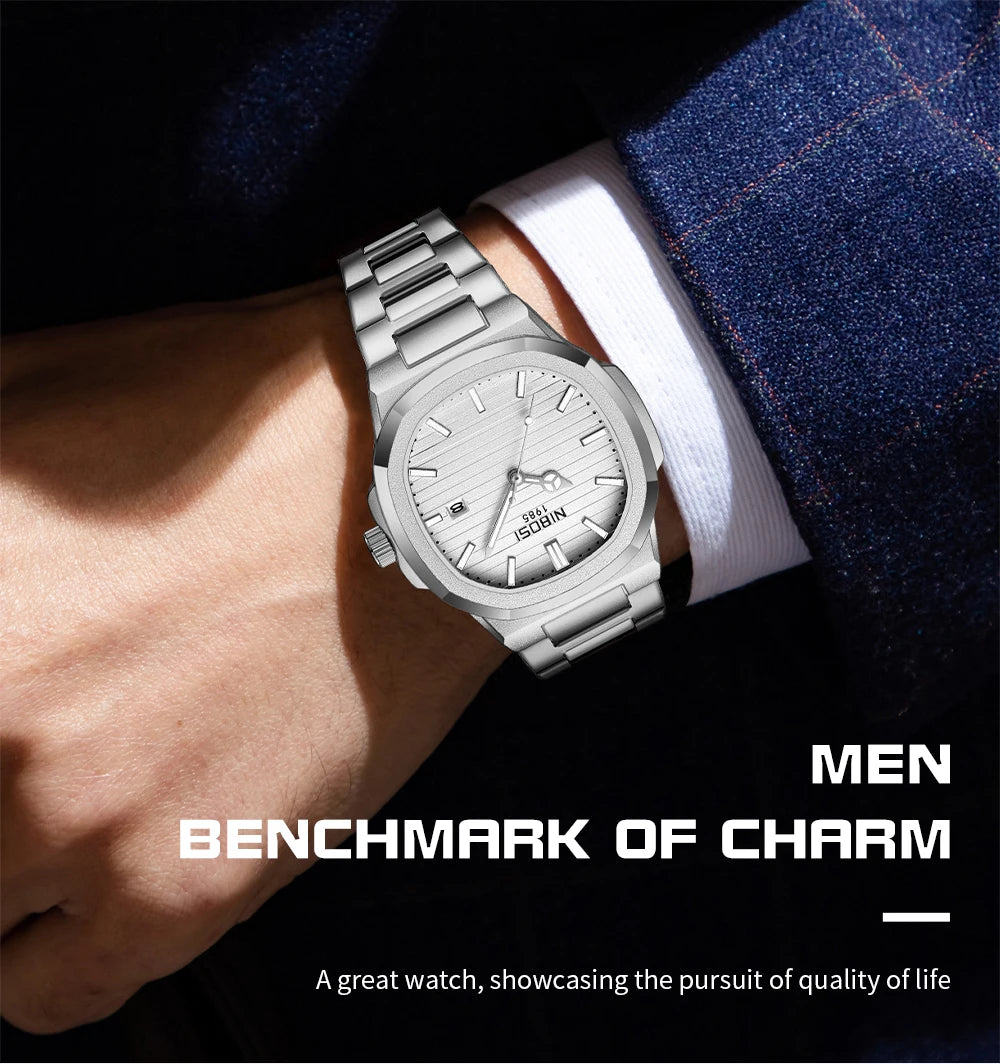 2026 NIBOSI Luxury Quartz Men Watches 30M Waterproof Auto Date Watch Man Stainless Steel Sport Chronograph Watch for Men Clock