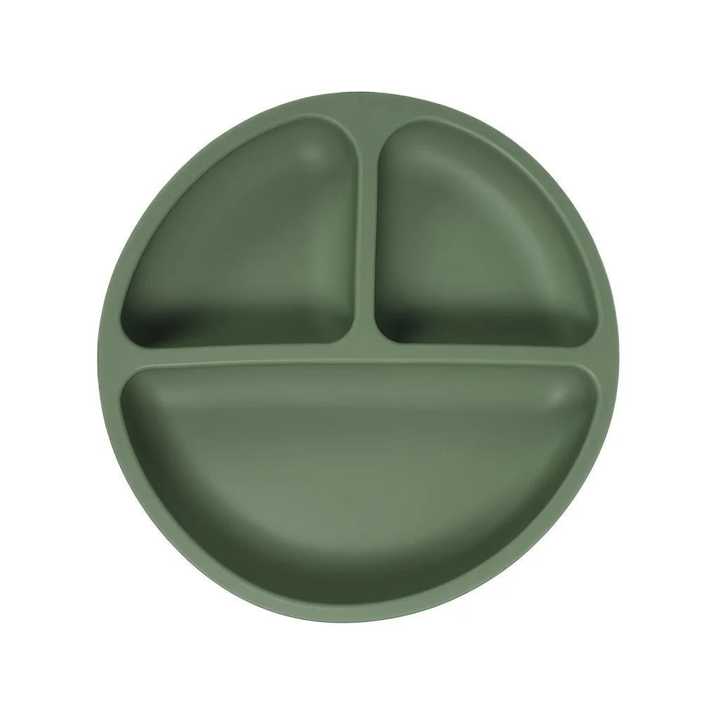 Suction Plates For Babies, Silicone With Lid Divided Design Dinner Plate