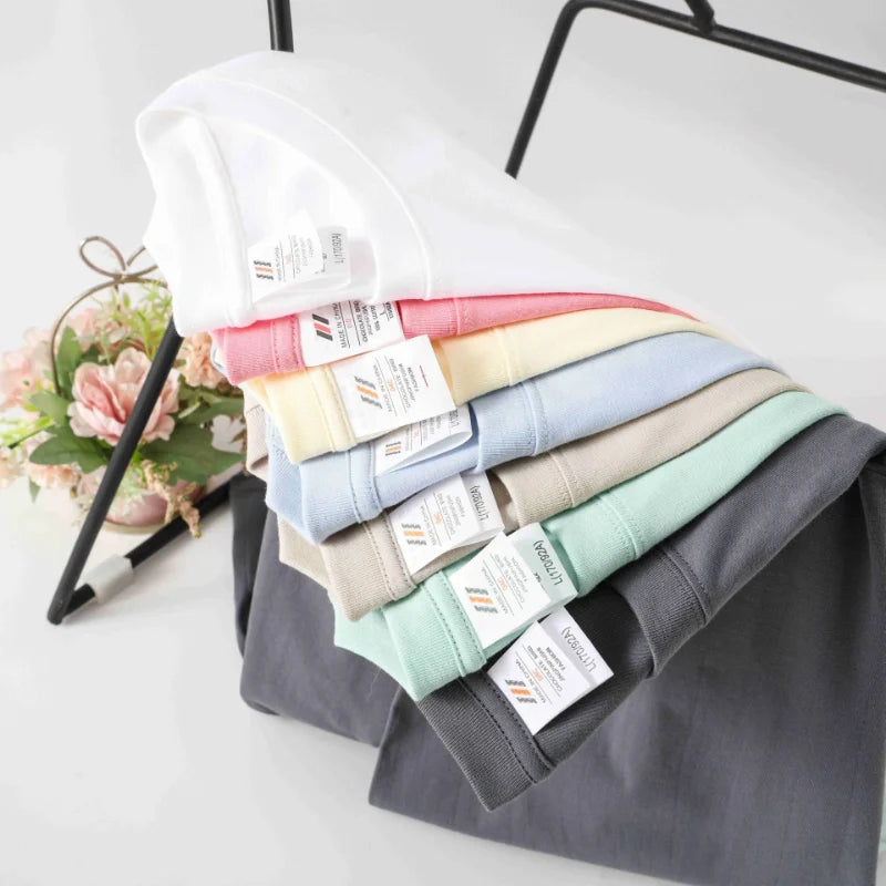 100% Cotton Men's Women Summer T-shirt Loose Short-sleeved Casual Basic T-Shirt Round Neck Solid Color Breathable Unisex Tops