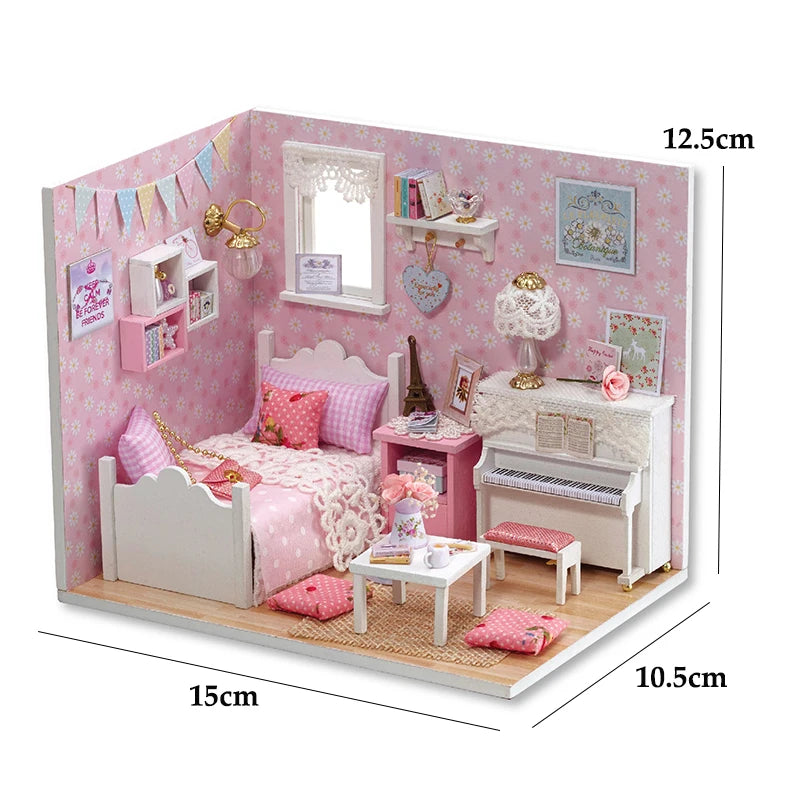 Kitten Mini Doll House 3D Puzzle Assembly Model Building Kit Creative Room Bedroom Decoration With Furniture Wooden Crafts Gifts - Shoppiline