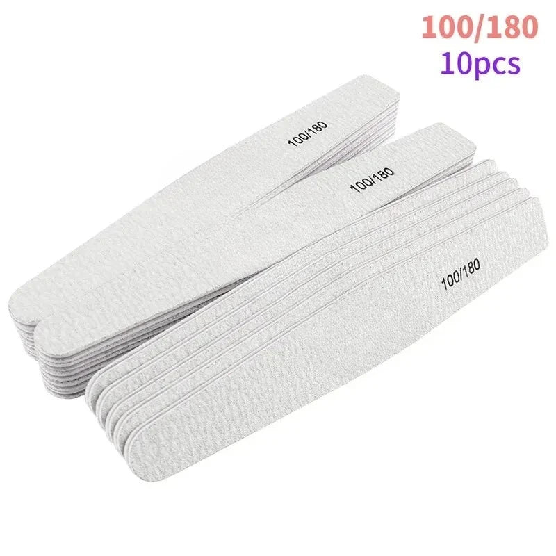10Pcs/Lot 80/100/150/180/240 Grit Limas Trimmer Lime Nail Art Ongle Manicure Tool Nail File Buffer Double Side Nail Files Buffer
