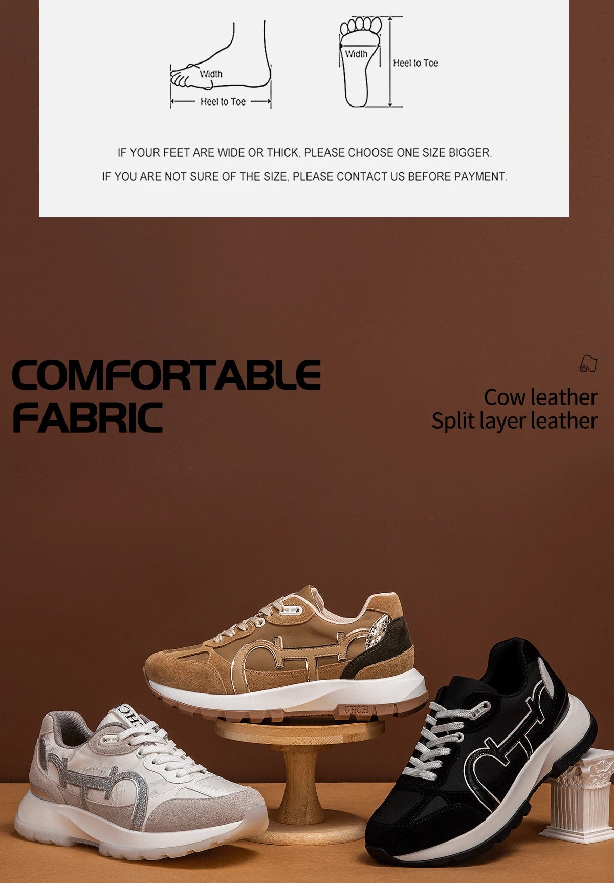 CHCH Women Tennis Shoes New Leather Splicing Student Sports Shoes
